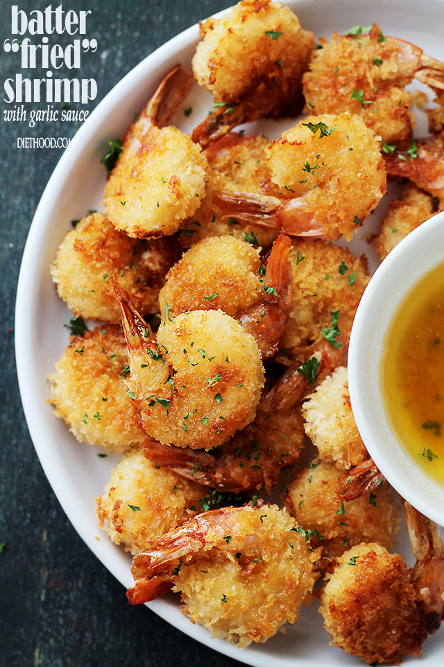Batter "Fried" Shrimp with Garlic Dipping Sauce | KeepRecipes: Your