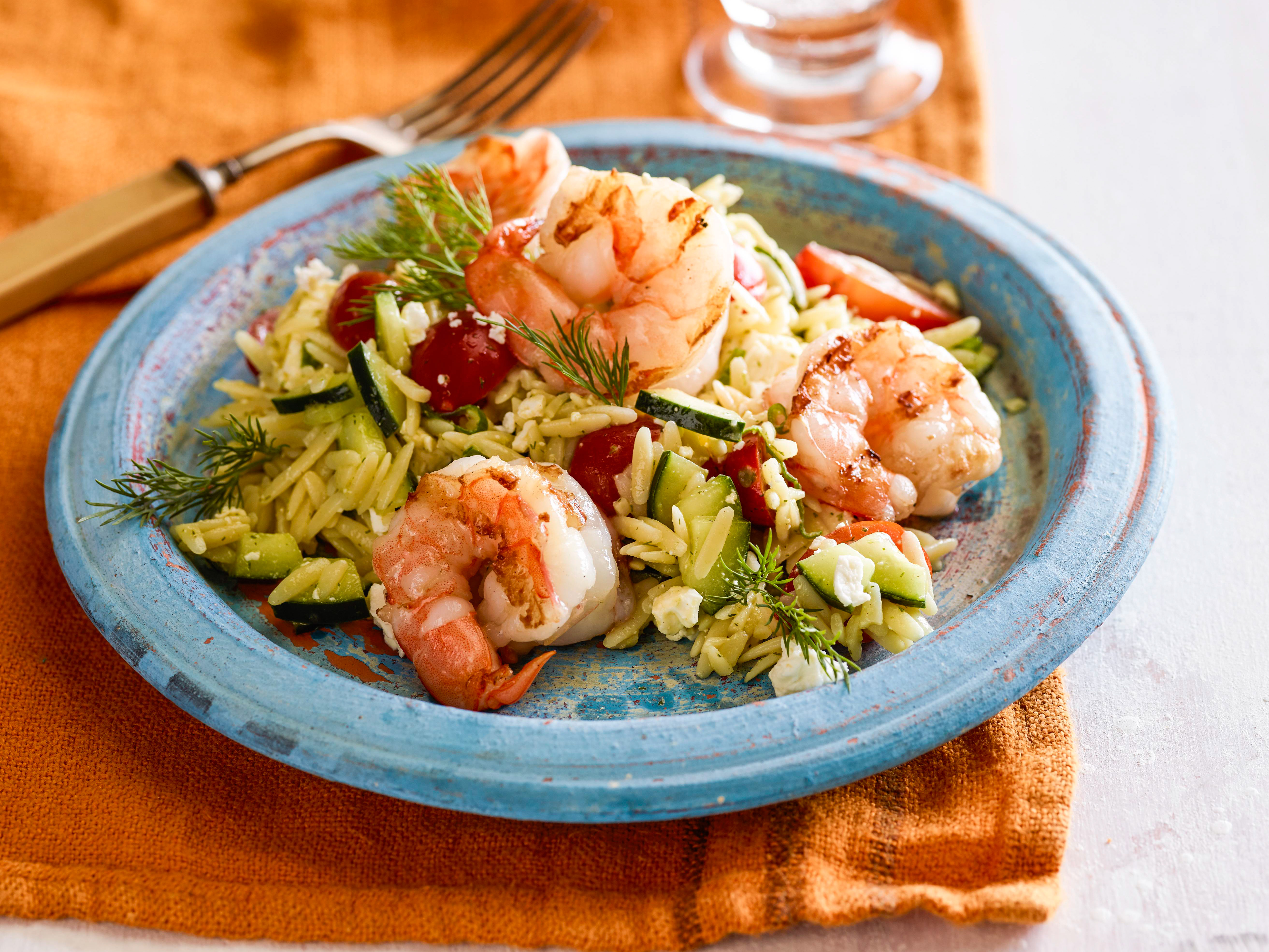 Bobby Flay | Greek Orzo & Grilled Shrimp Salad with Mustard-Dill