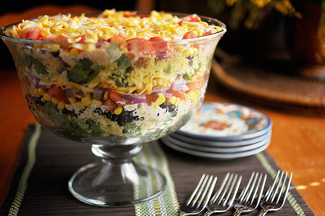 South by Southwest Layered Cornbread Salad | KeepRecipes: Your