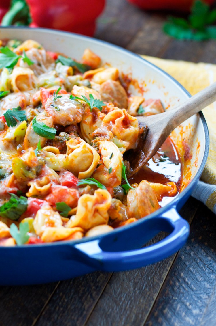 One Skillet Chicken Sausage and Tortellini | KeepRecipes: Your